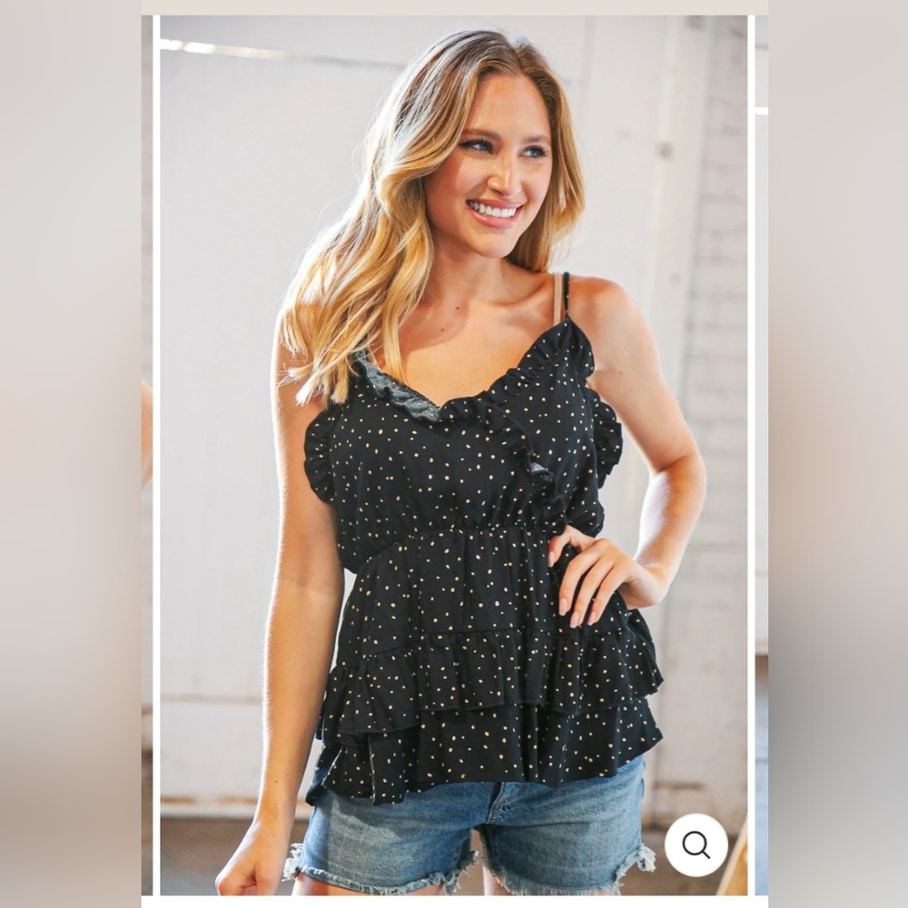 Rayon Dobby Dot V Neck Elastic Waist Blouse
